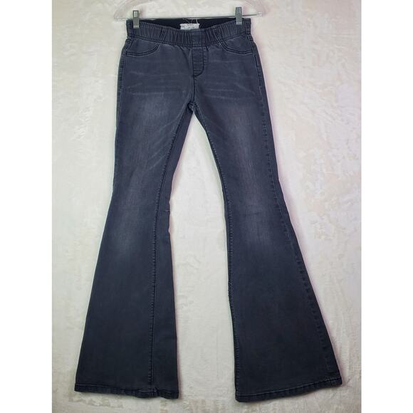 Free People Flared Bell Bottom Denim Jean Elastic Waist Pull On Women Sz 28 Gray - Picture 2 of 11